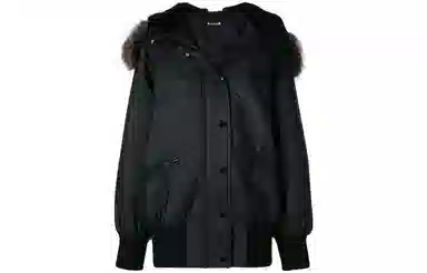 Miu Miu Solid Color Fur Collar Jacket Black