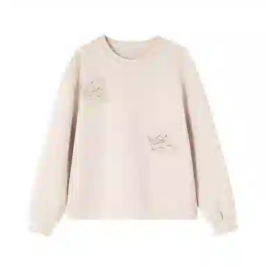 【dme】 纯色时尚简约圆领休闲立体蝴蝶贴布钉珠上衣宽松好搭长袖卫衣 女款