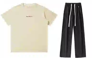 大卫贝肯 美式复古纯棉基础款纯色字母印花上衣透气吸汗宽松直筒系带长裤休闲运动套装 男女同款