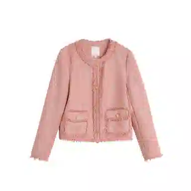 茵曼 优雅小香风短款外套毛边圆领长袖截短外套 女款