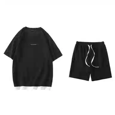 大卫贝肯 美式复古简约字母宽松百搭圆领短袖抽绳直筒短裤休闲运动套装 男女同款