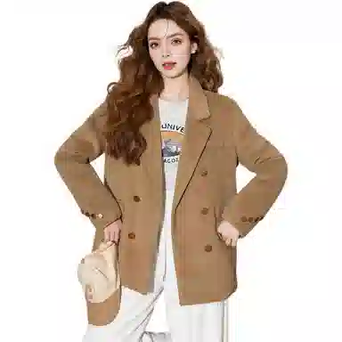 法文箱子 简约纯色双排扣长袖羽绒服 女款