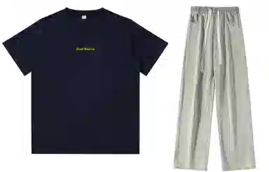 大卫贝肯 美式复古纯棉基础款纯色字母印花上衣透气吸汗宽松直筒系带长裤休闲运动套装 男女同款