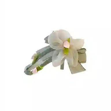 丹琴 绿叶网纱花朵 森系早春氛围感气质鸭嘴夹后脑勺半扎发盘发高级感发卡 亚克力 发夹 女款