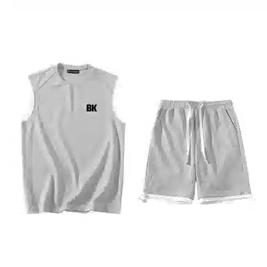 大卫贝肯 美式潮牌字母纯色户外通勤宽松无袖背心抽绳五分短裤休闲运动套装 男女同款