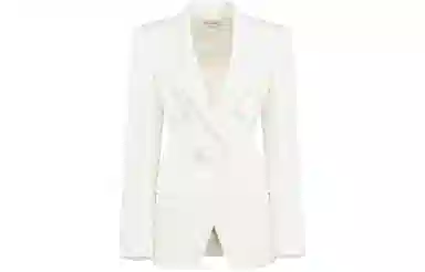 Alexander McQueen Double Breasted Cut Away Jacket In Ivory