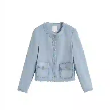 茵曼 优雅小香风短款外套毛边圆领长袖截短外套 女款