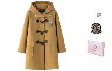 东鲸岁时记 学院风牛角扣连帽休闲长袖大衣 女款 驼色