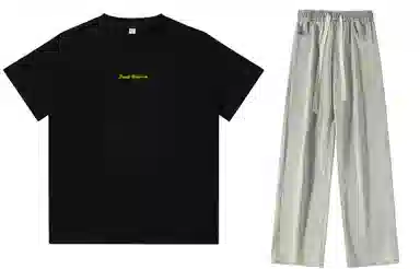 大卫贝肯 美式复古纯棉基础款纯色字母印花上衣透气吸汗宽松直筒系带长裤休闲运动套装 男女同款