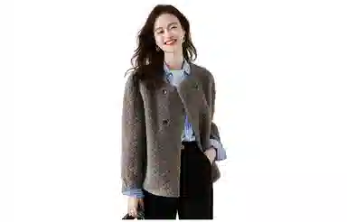 【dme】 纯色圆领纽扣毛毛棉服 女款