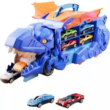 安可托 超大霸王龙吞食变形轨道车 弹射合金小汽车 早教益智玩具