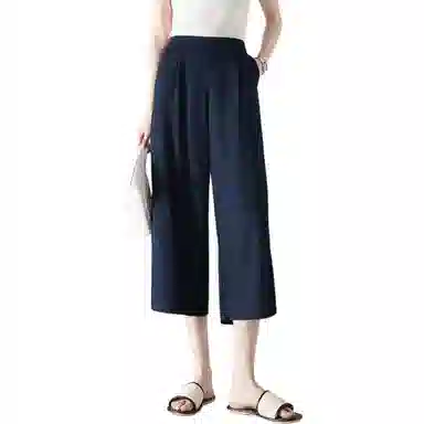 【dme】 纯色宽松中腰松紧门襟休闲裤 女款 藏青