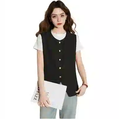 法文箱子 纯色圆领单排扣马甲 女款
