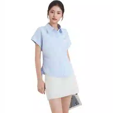 爱依服 简约舒适纯色翻领短袖衬衫 女款