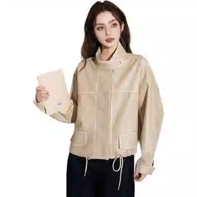 法文箱子 长袖通勤简约皮衣 女款