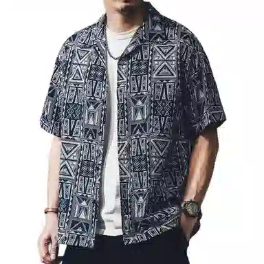 贵色 夏季 淡人随性盐系穿搭泡泡纱冰丝百搭神器衬衣清新文艺原创美式夏威夷度假花短袖衬衫 男女同款