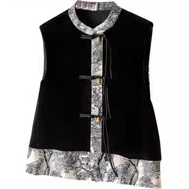 丝柏舍 新中式撞色复古气质马甲 女款 黑色