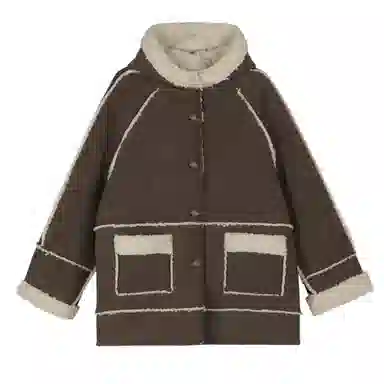 佐贝卡 皮毛一体连帽加绒加厚毛毛麂皮大衣 女款