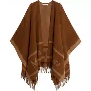 MaxMara Hilde Jacquard Logo-Decorated Wool Poncho Logo