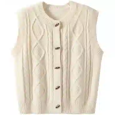 丝柏舍 纯色宽松圆领马甲 女款 米杏色