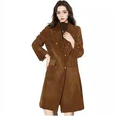 法文箱子 纯色双排扣长款风衣 女款