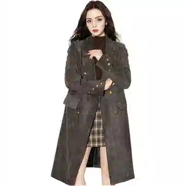 法文箱子 纯色双排扣长款风衣 女款