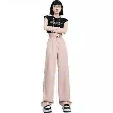 玫丝朵 纯色高腰宽松百搭直筒休闲裤 女款