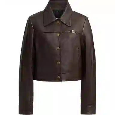 COACH Slim Single-Breasted Leather Jacket Brown
