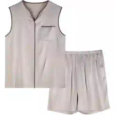 潞优野 无袖背心家居服简约纯色睡衣套装 男款