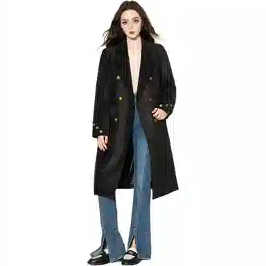 法文箱子 纯色双排扣长款风衣 女款