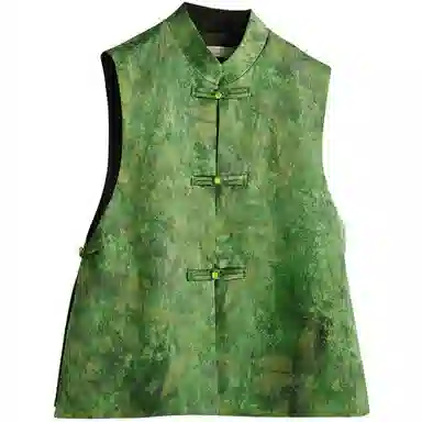 丝柏舍 复古开叉气质新中式盘扣马甲 女款 翠绿色