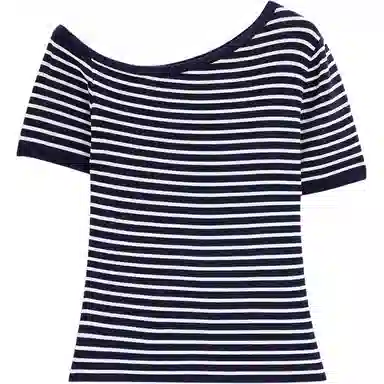 爱依服 韩版成熟条纹短袖针织衫 女款