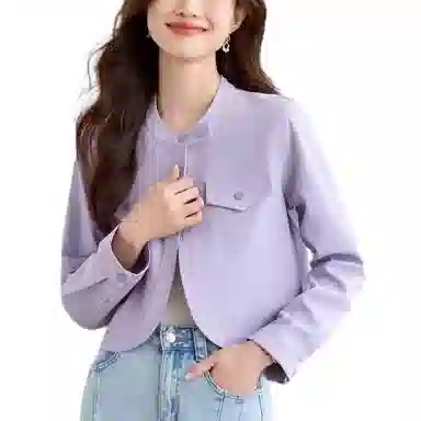 曲韩 纯色短款时尚合身长袖截短外套 女款
