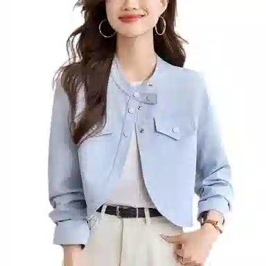 曲韩 纯色短款时尚合身长袖截短外套 女款