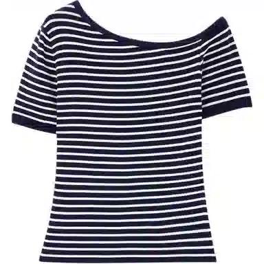 爱依服 韩版成熟条纹短袖针织衫 女款