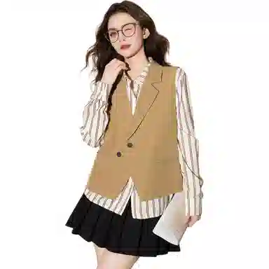 法文箱子 纯色西装领口袋马甲 女款