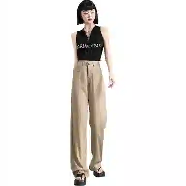 玫丝朵 纯色高腰宽松百搭直筒休闲裤 女款