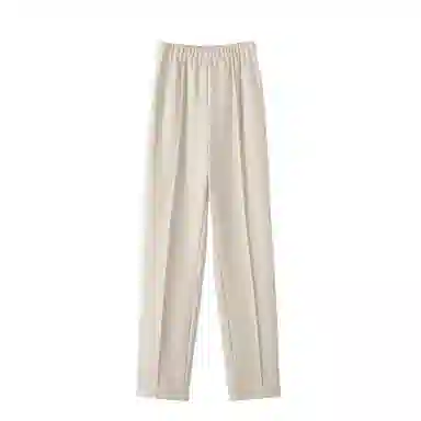 晚白 纯色高腰毛呢直筒休闲裤 女款 杏色