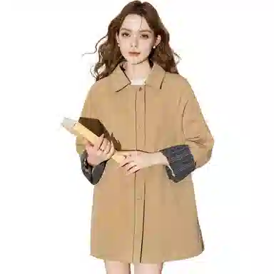 法文箱子 简约翻领中长款长袖风衣 女款