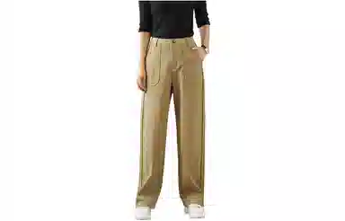 善己 高腰宽松侧条拼接休闲裤 女款 绿卡其