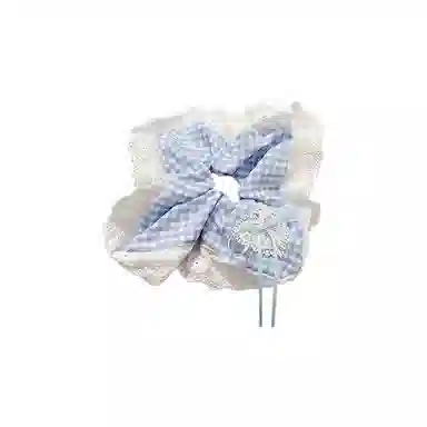 水中玉 蓝色格子蝴蝶结蕾丝方巾大肠发圈扎头发绳可爱甜美发饰 布艺 头绳 女款