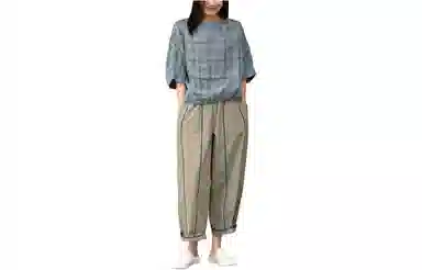 善己 纯色阔腿宽松休闲裤 女款 绿灰色