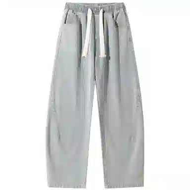 加菲猫家族 美式高街松紧系带中腰复古水洗宽松做旧阔腿垂感舒适休闲百搭牛仔裤 男女同款