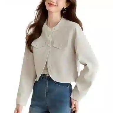 曲韩 纯色短款时尚合身长袖截短外套 女款