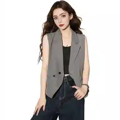 法文箱子 纯色西装领口袋马甲 女款