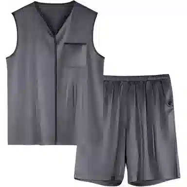 潞优野 无袖背心家居服简约纯色睡衣套装 男款