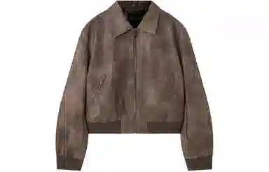 太平鸟 短款拉链仿水洗皮衣 女款