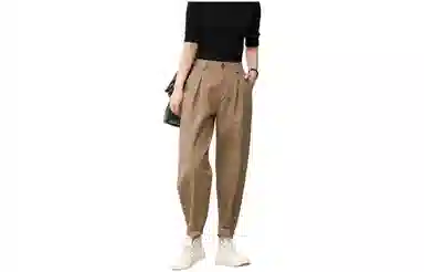 善己 宽松高腰通勤休闲裤 女款 卡其色