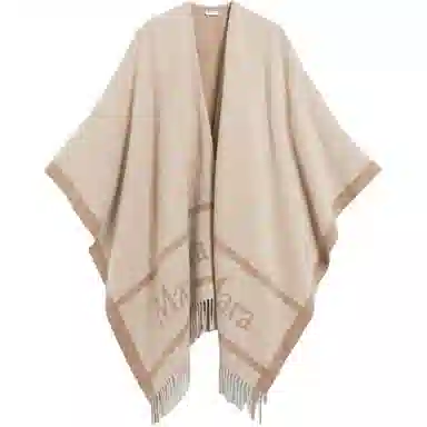 MaxMara Hilde Poncho In Lana Con Logo Jacquard