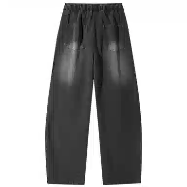 加菲猫家族 美式高街松紧系带中腰复古水洗宽松做旧阔腿垂感舒适休闲百搭牛仔裤 男女同款